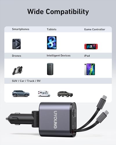 Car Phone Charger Retractable Car Charger 4 in 1 Fast Charger 30W Double