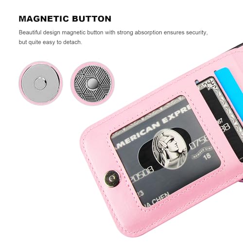 KIHUWEY for iPhone 14 Wallet Case Card Holder Kickstand, Pink - color: Pink