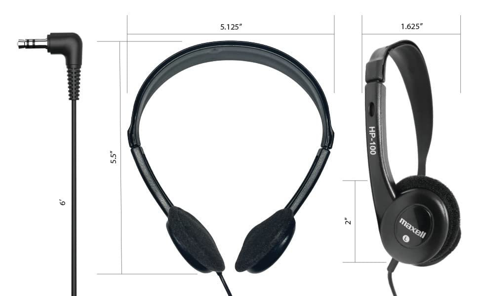 Maxell - 190319 Stereo Headphones - 3.5mm Cord with 6-Foot Length - Soft Padded Ear Cushions, Adjustable Headband for Comfort - Sleek, Lightweight, Wired for Reliable Connection – Black (Pack of 6) - size: 6 Pack
