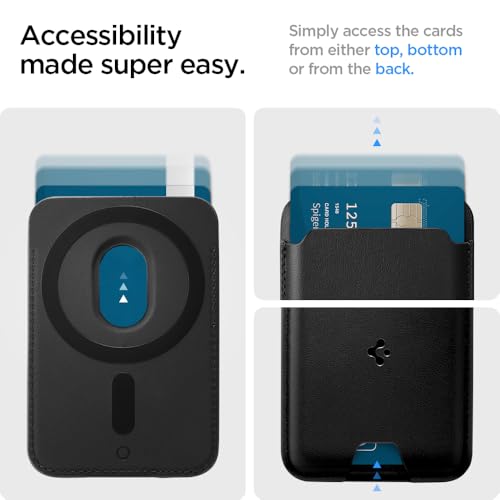 Spigen for MagSafe Wallet, Holds 3 Cards, Strong Magnet, Valentinus MagFit - color: PU Black, size: 3-Cards