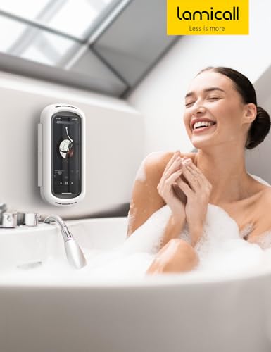 Lamicall Shower Phone Holder with Speaker Holes, IPX6 Waterproof Clear Sound & 480° Rotation Shower Case Accessories, Waterproof Bathroom Wall Mount for iPhone 17 Pro Max, S26 Ultra, 4-7" Phone - color: Snow White