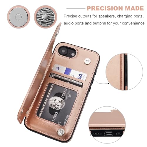 ONETOP for iPhone 17e/16e Wallet Case with Credit Card Holder,Rosegold | Kickstand,ID/Cash Holder,Case Wallet with Card Slots,Double Magnetic Clasp,Durable PU Leather Shockproof Cover for Women Men - color: Rose Gold