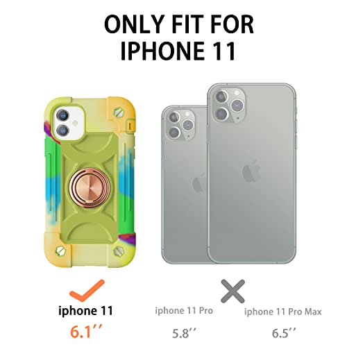 MARKILL Compatible with iPhone 11 Case 6.1 Inch with 360°Rotate Ring Stand, Military Grade Drop Protection Full Body Rugged Heavy Duty Case 3 in 1 Protective Cover - color: Rainbow Green, size: iPhone 11 6.1"