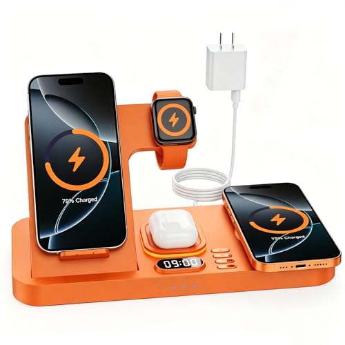 Dual Phone Foldable Wireless Charging Station for Apple, Couple&Family Use - color: Orange