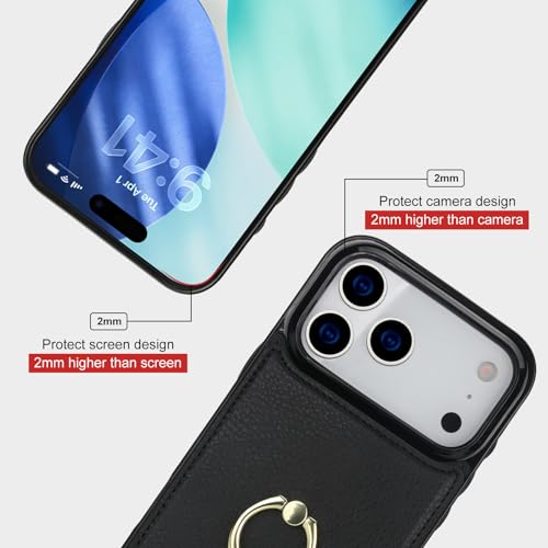 Folosu for iPhone 17 Pro Max Case Wallet,Finger Ring Holder Cover Black - color: Black