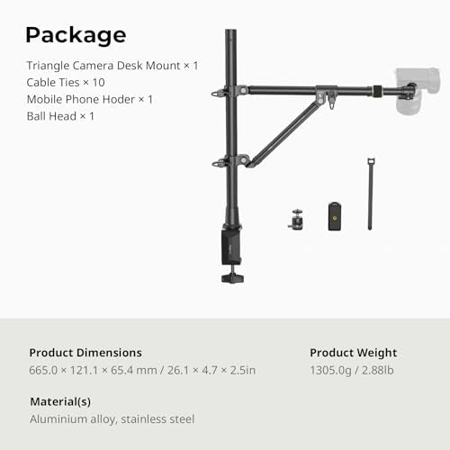 SMALLRIG Triangle Camera Desk Mount, Overhead Desk Clamp Phone Mount - style: Clamp 4304