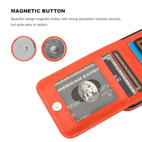 KIHUWEY for iPhone 14 Wallet Case Card Holder Kickstand, Orange - color: Orange