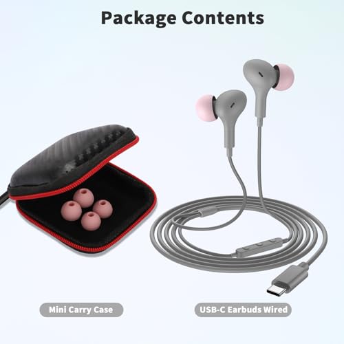 USB C Headphones Wired Earbuds for iPhone 18 Pro Max 17 16 15,Red - color: Red
