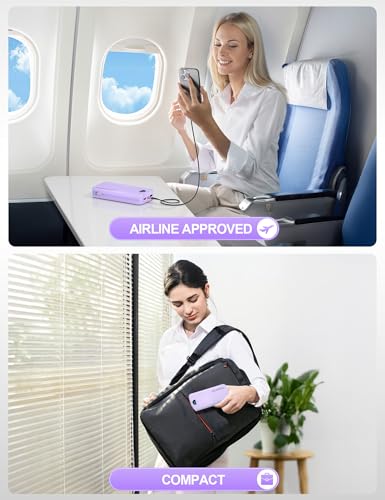 citicr Portable Charger 20000mAh PD20W w/Built-in Cables & Wall Plug Purple - color: Violet