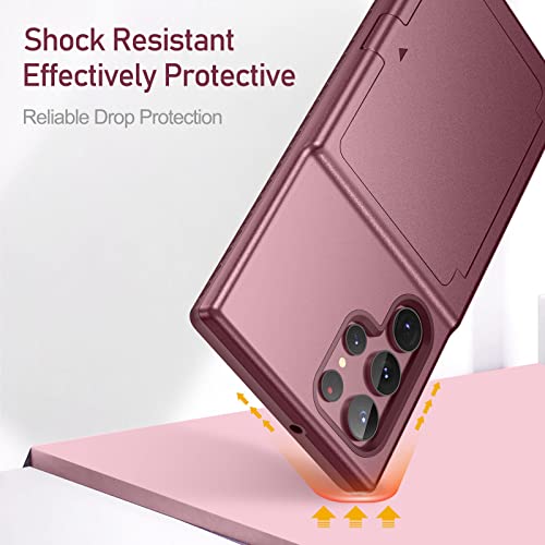 WeLoveCase for Samsung Galaxy S22 Ultra Wallet Case with Credit Card Holder & Hidden Mirror, All-Round Protection Shockproof Phone Cover Designed for Samsung Galaxy S22 Ultra, 6.8 Inch Burgundy - color: Burgundy