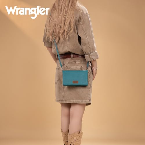 Wrangler Wristlet Wallet for Women Small Wallet Purse RFID Blocking Bifold Clutch Credit Card Holder Purse with Crossbody Strap - color: B-turquoise