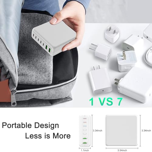 USB C Charger, 260W 7-Port USB C Charger Block, 2x65W Compatible with MacBook Pro/Air, iPad Series,iPhone 14/13/Mini/Pro/13Pro Max/12 Samsung Galaxy, White - color: white