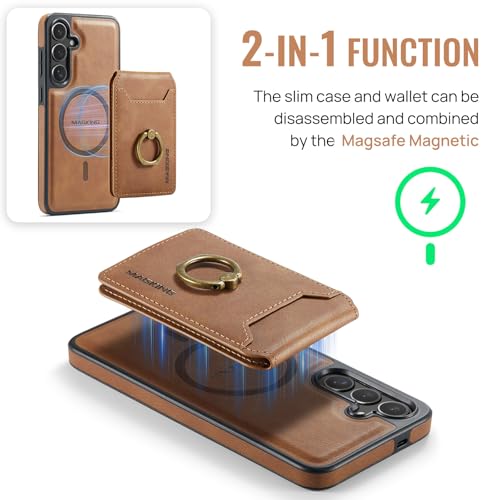 for Samsung Galaxy S26 Plus 2 in 1 Detachable Card Bag Wallet Case Durable Leather Wallets Magnetic Card Holder 4 Card Slots Ring Stand RFID Blocking Brown - color: Brown, size: Samsung Galaxy S26 Plus