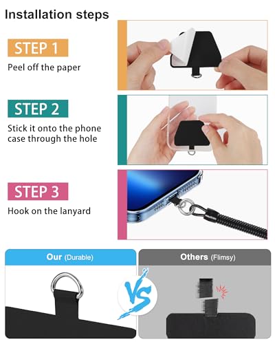 SHANSHUI Phone Lanyard Tether, Stretchy Phone Strap Patch Anchor Outdoor Climbing Hook Compatible for Most Smartphones - color: Black X2
