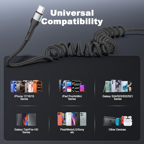 USB C Cable 3ft 2Pack Coiled USB C to C Fast Charging Cable Nylon Braided
