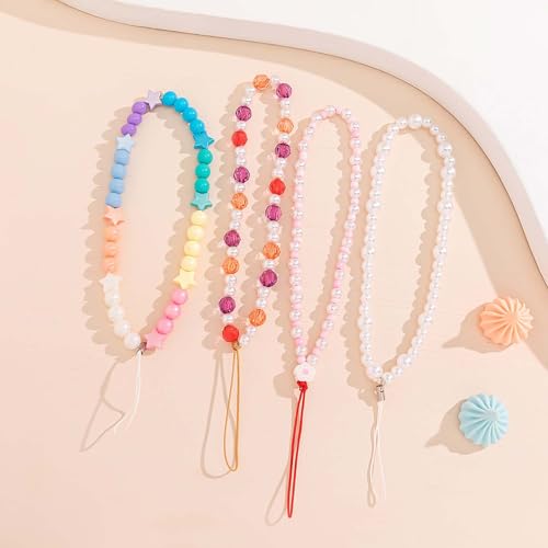 Beaded Phone Charm Lanyard Strap Girly Style Fixed Beads Pearl Lanyards - color: PH-fb-3