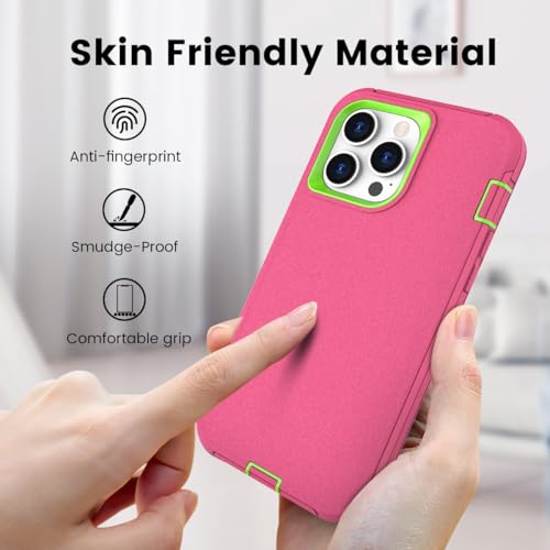 for iPhone 15 Pro Max Case, Dual Layer Shockproof Full Body Cover Military Grade Drop Protection Heavy Duty Protective Phone Case for Apple iPhone 15ProMax 6.7 inch (Rose/Lime) - color: Rose/Lime