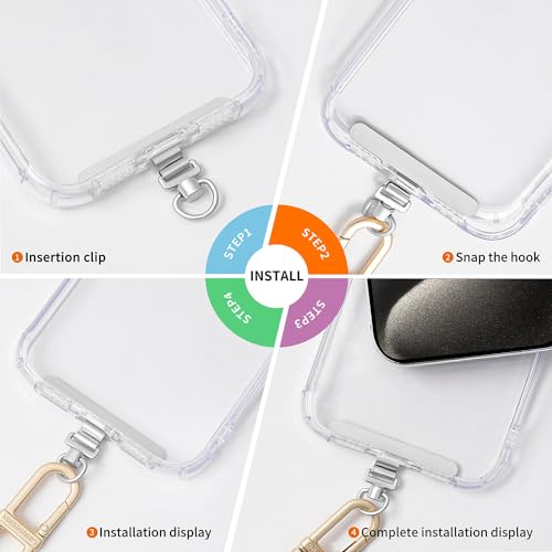 Phone Tether Tab, 360° Rotation Ultra-thin 0.2mm Bending Design Universal Stainless Steel Phone Lanyard Tab Without Adhesive,Metal Phone Lanyard Replacement Patch for Cell Phone (Silver) - color: F