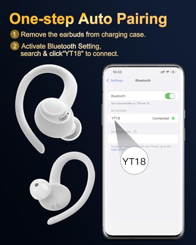 Wireless Earbuds, Bluetooth 5.4 Headphones Sport Over Ear Buds With ENC Mic - color: White
