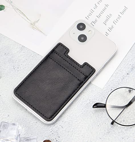 2Pack Phone Card Holder,Leather Phone Wallet Adhesive Stick On Credit Card Pocket for Back of Phone Case iPhone and Android-Black - color: Black,Black