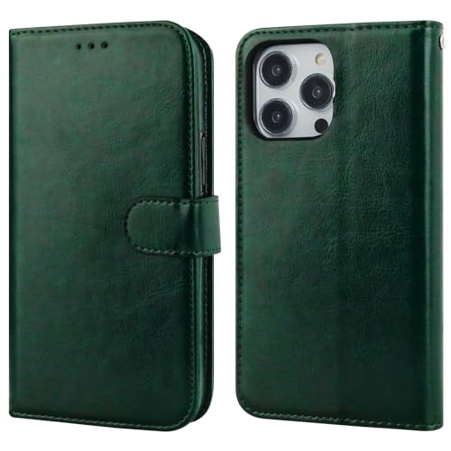 Bocasal Detachable Wallet Case Card Holder for iPhone 15 Pro, Green | RFID Blocking Kickstand Card Slots Holder PU Leather Magnetic Shockproof Wrist Strap Removable Flip Protective Cover 6.1 inch - color: Green