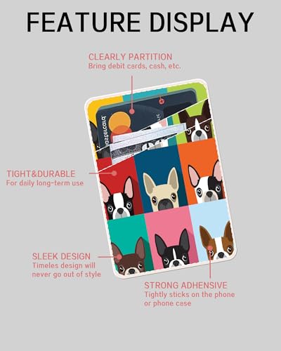 Dual Pocket Leather Phone Wallet, Adhesive Stick On, Cute & Funny Dogs Design - color: Funny Dogs