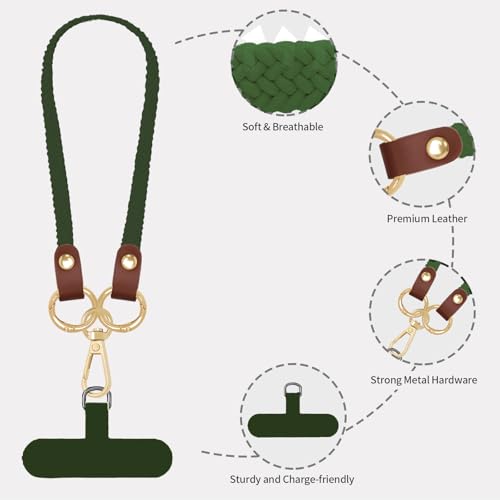 Hovmwey Stretchy Phone Lanyard Tether, 2 Pack Phone Leash Anti-theft Phone Strap for Anti-drop Outdoor Hiking Cycling Climbing Universal for Most Cell Phones, Dark Green - color: Dark Green