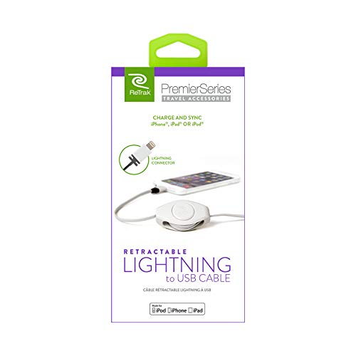 ReTrak Lightning to USB Cable, Retractable MFi Certified iPhone Charger, 2.6ft, White - color: White