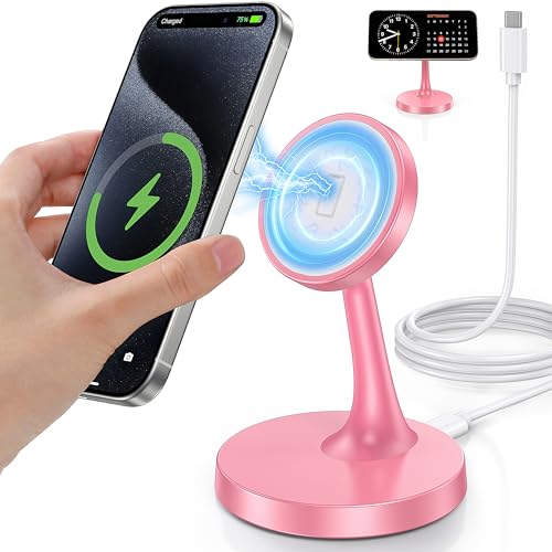TXXTOL Magnetic Wireless Charger iPhone Stand, 15W Fast Mag-Safe Charger iPhone 17/17 Air/17 Pro/17 Pro Max 16/15/14/13/12 Series Magnet Wireless Charging Station/Pad/AirPods for Home, Office, Travel - color: 1Pack Pink