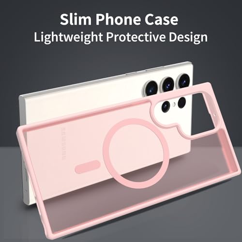 for Samsung Galaxy S23 Ultra Case Magnetic, Compatible with Magsafe 6.8 Inches Slim Fit Heavy Duty Protection Wireless Charging Lightweight Shockproof Anti-Slip Protective Phone Cover, Pink - color: Pink Magnetic