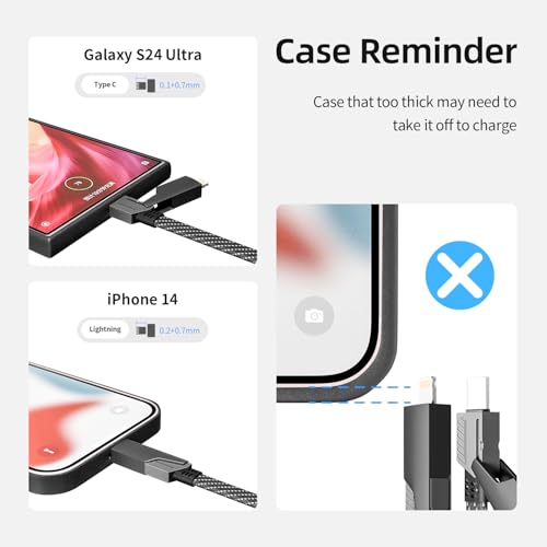 4 in 1 Multi Charging Cable Fast Charging 65W, USB C Cable with E-Mark Chip - color: Black&Gray, size: 1Pack 4 ft