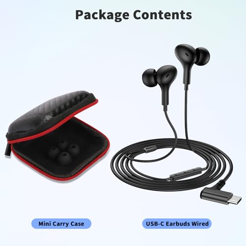USB C Headphones Earbuds Wired for iPhone 17 18 Pro Max 16 16e/iPad - color: Black