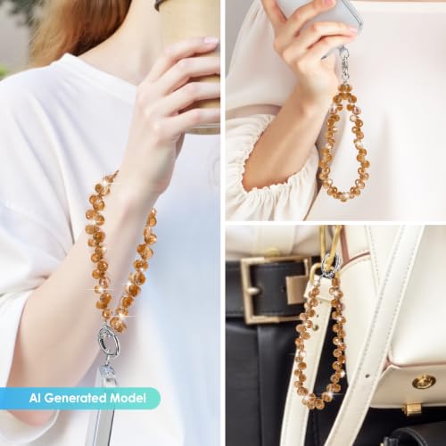 TENOC Beaded Phone Wrist Strap, Caramel Brown - color: A-caramel Brown