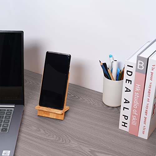 Mobile Stand Japanese Style Cellphone Holder Desktop Organizer Charging Station Compatible with All Smartphones Tablets Natural Bamboo Wood Portable Adjustable Angle (Plain-Hole) - style: PLAIN-HOLE