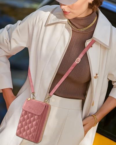 Miss Adola Zipper Cell Phone Purse Crossbody Bag for Women | Zipper Closure, RFID Blocking, Card Slots, Adjustable Shoulder Strap, Cute Small Phone Wallet for Travel and Daily Carry - color: Pink