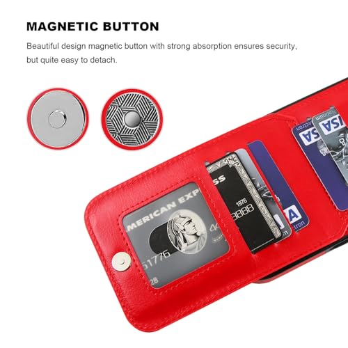 KIHUWEY for iPhone 17 Pro Max Wallet Case Card Holder Kickstand, Red | Credit Card Slots, PU Leather, Magnetic Clasp, Flip Heavy Duty Protection Cover for Men - color: Red