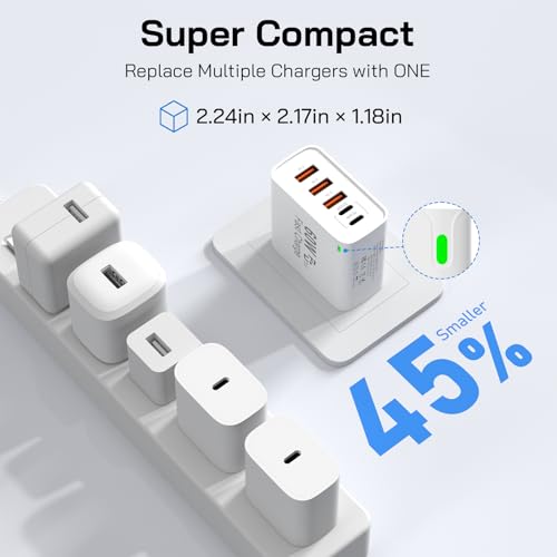 2Pack USB C Fast Charger Block, Total 60W 5-Port USB C Wall Charger 30W - color: White