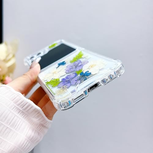 Compatible with Samsung Galaxy Z Flip 5 Case Clear Flower Women | Dried Pressed Floral Girls Soft TPU Shockproof Protective Phone Cover - color: TPU/Flower white green, size: Samsung Galaxy Z Flip 5
