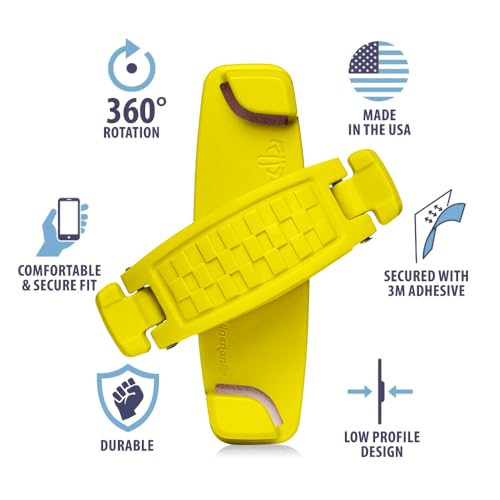 SpiiderGriip 360 Rotating Phone Grip – Flat-Fold Kickstand & Secure Strap – Works with iPhone, Android, Tablets & Cases – Comfortable & Durable (Yellow) - color: Yellow