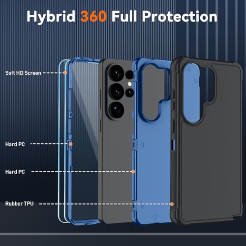 for Samsung Galaxy S26 Ultra Case with HD Screen Protector, 3-Layer Shockproof Military Grade Full Body Protection, Heavy Duty Hybrid Protective Phone Cover (Black/Navy) - color: Black/Navy