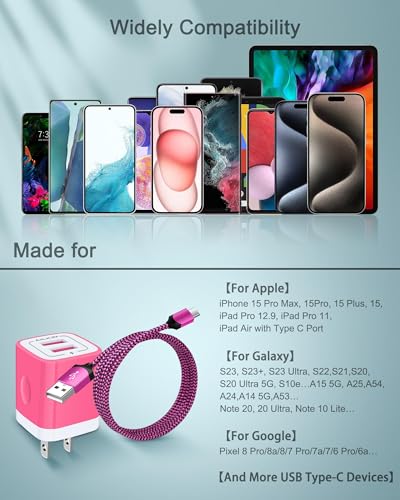 iPhone 17e 18 Wall Charger & USB-C Cable, Charging Power Adapter USBC Cord - color: Pink, style: USB C