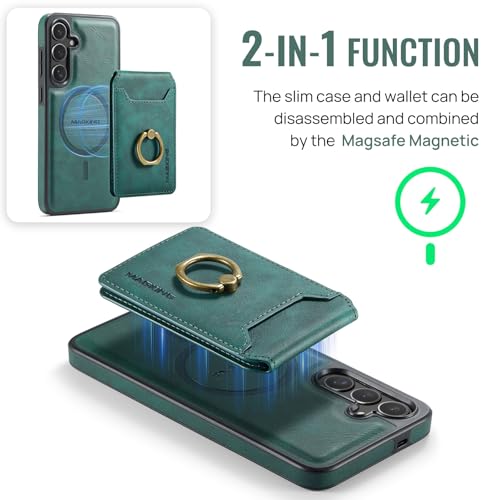 for Samsung Galaxy S26 2 in 1 Detachable Card Bag Wallet Case Durable Leather Wallets Magnetic Card Holder 4 Card Slots Ring Stand RFID Blocking Green - color: Green, size: Samsung Galaxy S26