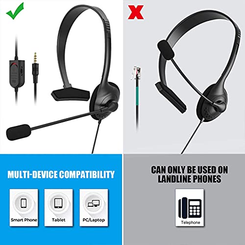Call Center Headset, Single Ear Noise Cancelling Microphone Headphone with 3.5mm Jack in-line Control, Lightweight 45g Wired Headset for Office Work Customer Service Work from Home