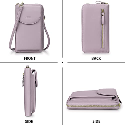 S-ZONE Small Crossbody Bags for Women Phone Purse RFID Blocking Wallet | Card Slots, Vegan Leather, Anti-theft, Multi Pockets, Detachable Adjustable Strap, Travel Eveyday Outing - color: Light Purple