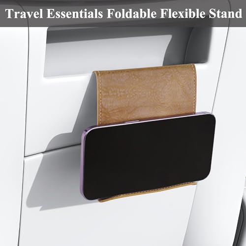 Airplane Travel Essentials for Flying Flex Flap Cell Phone Holder & Flexible Tablet Stand for Desk, Bed, Treadmill, Home & in-Flight Airplane Travel Accessories(1-Crazy Brown) - color: 1-Crazy Brown