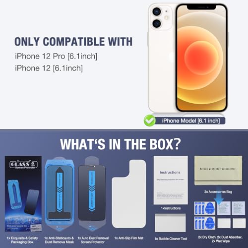 2-Pack Privacy Screen Protector for for iPhone 12 Pro and iPhone 12 6.1-inch, 9H Tempered Glass, Full Coverage, Anti-Fingerprint, Auto Dust-Elimination, No Bubble, Easy Installation - size: for iPhone 12 Pro / iPhone 12