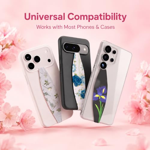 Switchbands Aesthetic Flower Phone Grip Strap – Reversible Floral Phone Strap, Arthritis Friendly, Anti-Theft Security, Wireless Charging Compatible, Universal Cell Phone Grip – Blue Ditsy - color: Blue Ditsy, size: Pack of 1