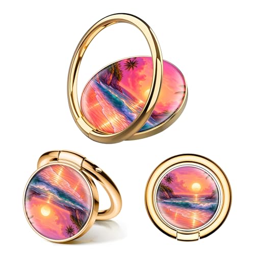 Cell Phone Ring Holder, Cute Phone Ring Grip Stand, 360°Rotation Funny Metal Kickstand Finger Grip Beautiful Beach Sun - color: Beautiful Beach Sun