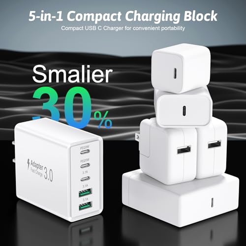 USB C Wall Charger, 5-Port 50W USB C Charger Block, Fast Charging Block