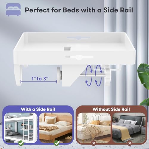 AUZONIMICS Bedside Shelf for Dorm Room, White Bunk Table 50LBS Capacity
